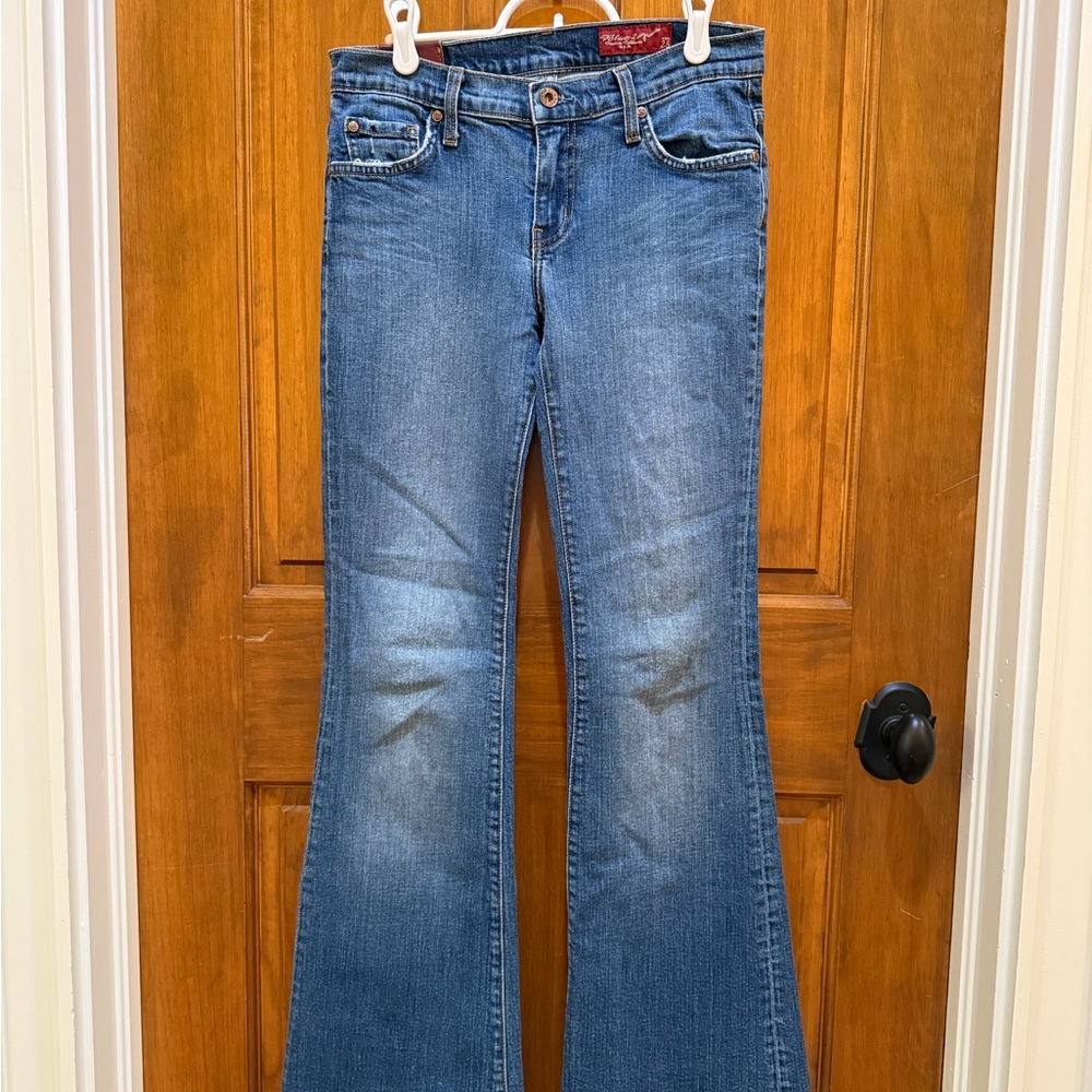 Blue Wide Leg Flare Jeans with Vintage Wash